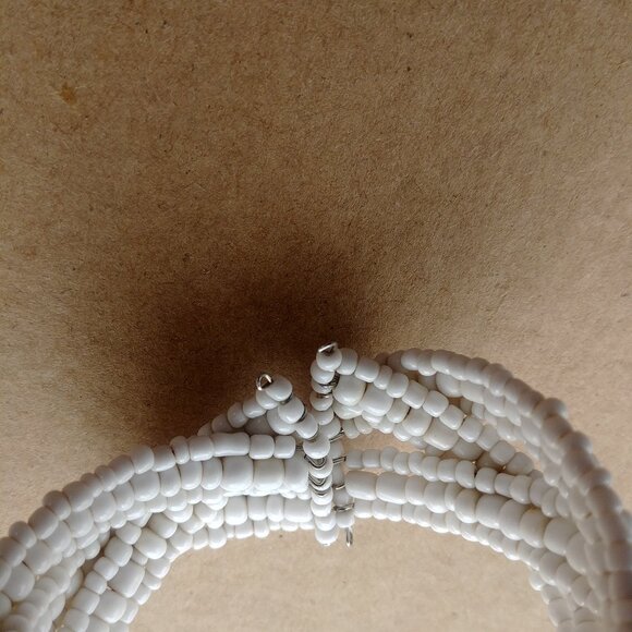 4/$20 White braided woven beaded cuff bracelet shell look - Picture 4 of 9